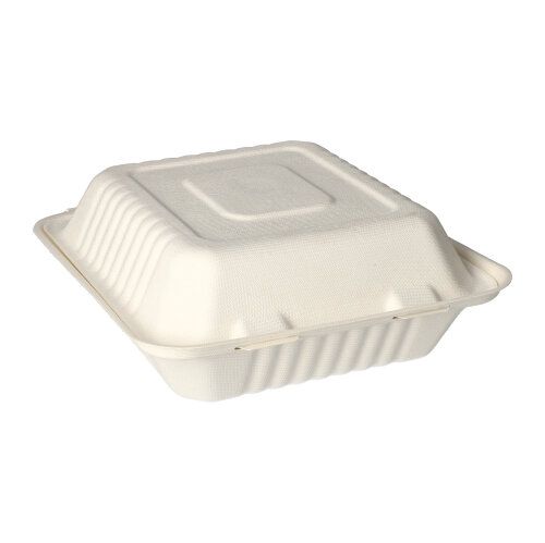 The PAPSTAR 25 menu boxes made from white sugarcane “pure” from PAPSTAR GmbH are environmentally friendly, biodegradable takeout containers – perfect for sustainable take-away and catering.