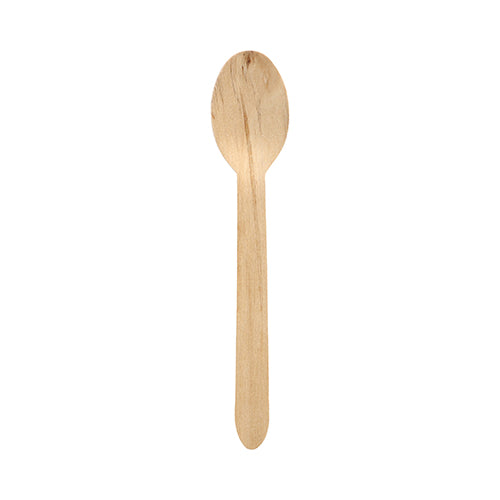 A single PAPSTAR wooden spoon "pure" 16 cm from PAPSTAR GmbH is depicted on a plain white background, highlighting its eco-friendly and sturdy design with a smooth, rounded bowl and a straight handle.