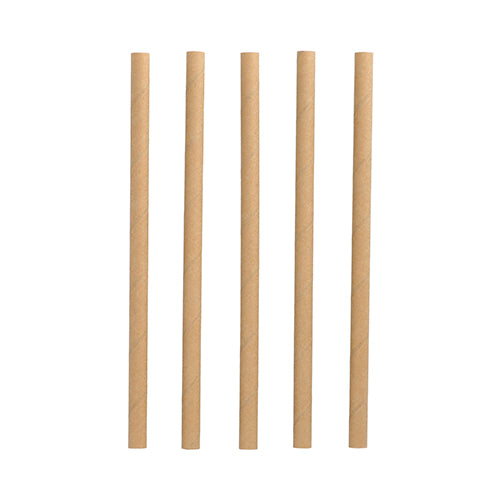 Five PAPSTAR 100 shake straws paper Ø 10 mm · 21 cm from PAPSTAR GmbH are arranged vertically against a white background - perfect for consciously eco-friendly hosts and as a biodegradable alternative.