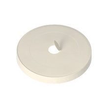 A pack of 50 round white Starpak lids for cardboard drinking cups with a diameter of 9 cm, from above on a white background. Brand: Starpak.