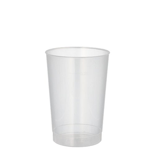 A Starpak 10 reusable drinking cup PP, translucent and unbreakable, stands upright against a white background.