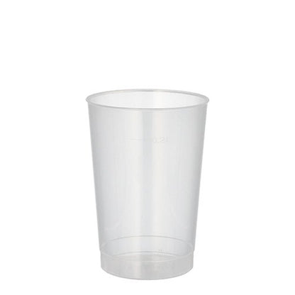 A Starpak 10 reusable drinking cup PP, translucent and unbreakable, stands upright against a white background.