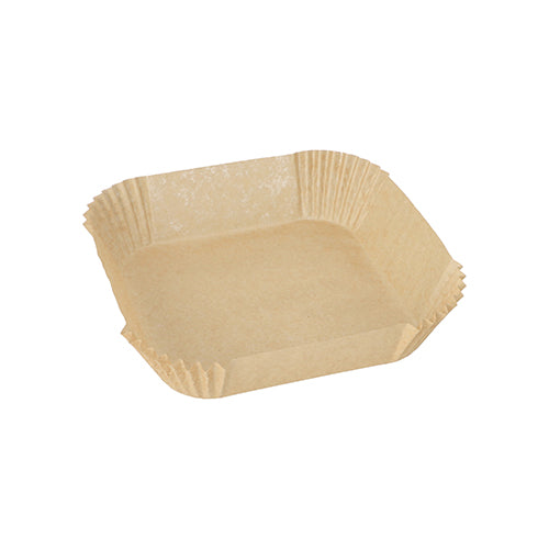 A single, empty PAPSTAR 100 baking papers for square air fryers from PAPSTAR GmbH, square with folded sides and made of non-stick baking paper, is displayed against a white background - ideal for air fryers.