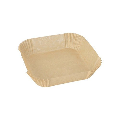 A single, empty PAPSTAR 100 baking papers for square air fryers from PAPSTAR GmbH, square with folded sides and made of non-stick baking paper, is displayed against a white background - ideal for air fryers.