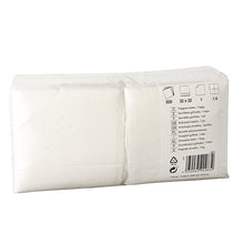 A sealed package of 500 Starpak napkins, 1-ply, 1/4-fold, 32 x 32 cm, white (foil), with product details such as quantity (500 pieces), size, and material printed on the side.