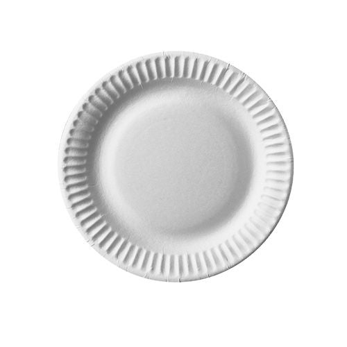 On a white background, a round paper plate (23 cm) from Starpak is depicted. The simple, round paper plate has a fluted edge and is without motifs – perfect for parties and events.