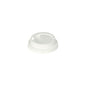 The Starpak 50 Dom-Lid PS "To Go" round lid (white, Ø 6 cm, 2 cm) for disposable cups is depicted on a white background. Thanks to its secure closure and small drinking opening, it is ideal as a take-away packaging. 50 pieces.