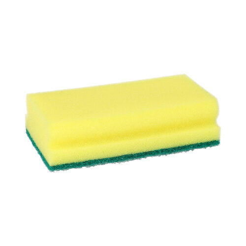 The Starpak 3 Pot Cleaner Sponge Jumbo is a rectangular yellow-green kitchen sponge (4.1 x 14.8 x 8.5 cm) with a grip groove and scouring surface for effective cleaning; depicted on a plain white background. 3-piece set with banderole.