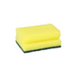 A rectangular yellow/green scrubbing sponge by Starpak with a grip groove, size 4.1 x 9.5 x 6.8 cm, from the set 'Starpak 6 Pot Cleaners', depicted on a white background.