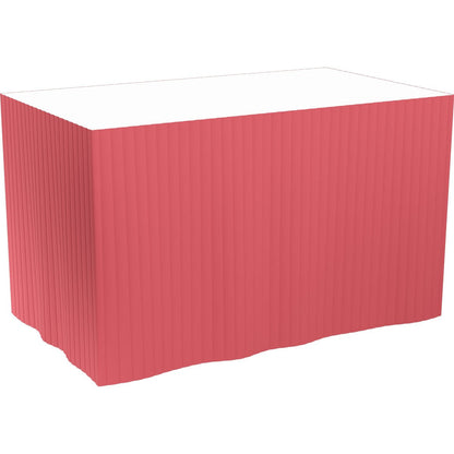 A rectangular table is covered on three sides with a red, self-adhesive Dunicel tableskirt (72 cm, 5 x 4 m) from Duni GmbH, leaving the white tabletop exposed against a simple white background.