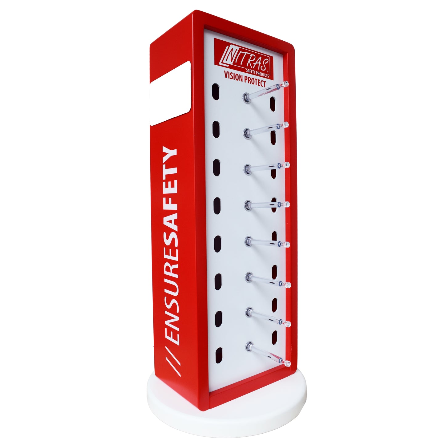 NITRAS counter display for safety glasses, red / white / transparent | Carton (1 pack)