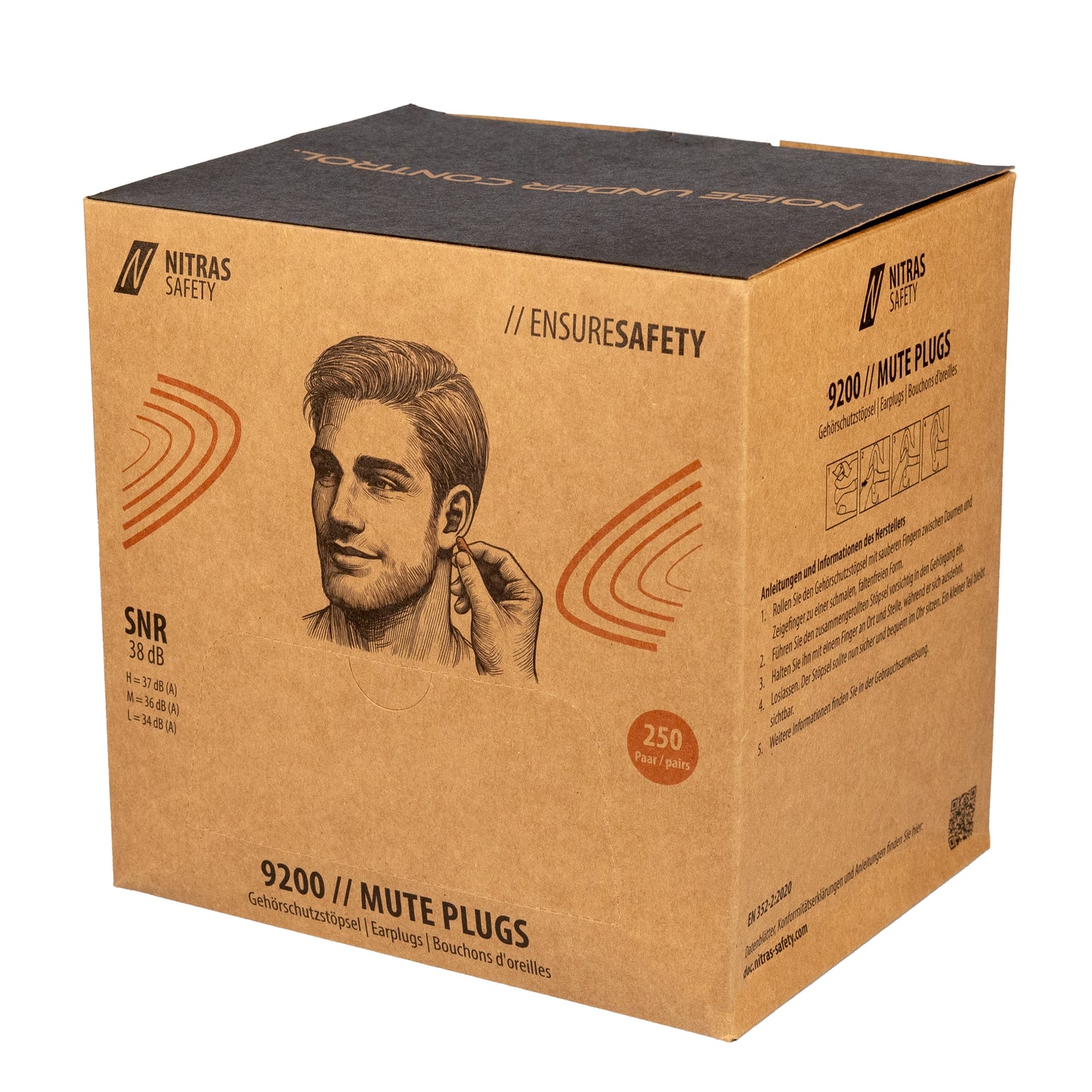 NITRAS MUTE PLUGS, ear plugs, orange, EN 352-2, 250 pairs / box PU | Pack (1 piece)