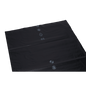 A black plastic sheet from EMIL DEISS KG (GmbH + Co.), product DEISS 95012 (650+550x1350x0.1 mm, 50 pieces), with recycling plastic symbols, the number 65, and a slightly reflective surface on a white background.
