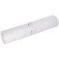 A rolled-up EMIL DEISS KG garbage bag (DEISS 96030 - 400+200x700x0.035 mm white, roll with 50 pieces) is attached with transparent tape and a small metal key ring against a plain white background.