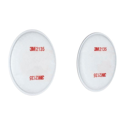 Pictured are two round, white 3M™ Particulate Filters 2135, P3 (1 pair/pack) from 3M Deutschland GmbH with red lettering on a white background.