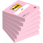 A pack of six pink Post-it® Notes (76 x 76 mm, 100 sheets each, PEFC-certified) from 3M Deutschland GmbH has a white label on top with the Post-it logo, "notes" and the 3M logo in the lower right corner.