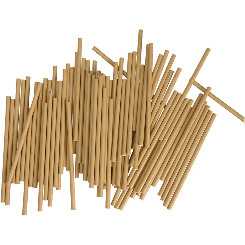 Several Jumbo Paper Straws, Brown by Abena Re-Seller GmbH are spread out on a white background.