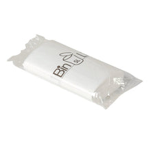 A stack of white Bin Line bags 5L garbage bags (340x390mm, 10my LLDPE) from Abena Re-Seller GmbH, 20 bags per roll, wrapped in clear plastic with the print "Bin" and the trash symbol on the front for reliable stability.