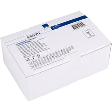 Eine weiße Pappschachtel mit der Aufschrift "Zahnstocher, 65 mm, Unverpackt, Holz | Packung (1000 Stück)" von Abena Re-Seller GmbH mit Produktinfos, Symbolen und einem Barcode auf einem blau-weißen Etikett.