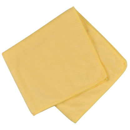 A neatly folded yellow microfiber cloth ENA Standard (40x40 cm) by Abena Re-Seller GmbH, with smooth edges and soft texture, on a white background.