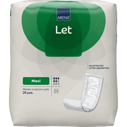 A pack of ABENA Let from Abena Re-Seller GmbH has a green-white design, a product illustration, 28 extra absorbent tampons per pack, and includes the ABENA Let bag for easy transport.