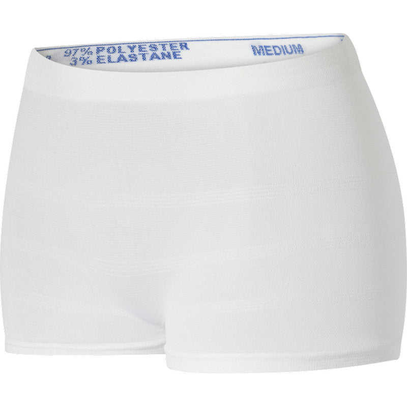 The Fixation Pants ABENA Fix, Pants, Super from Abena Re-Seller GmbH are white, seamlessly knitted shorts (97% polyester, 3% elastane) in medium size, with a stretchy waistband and on a white background.