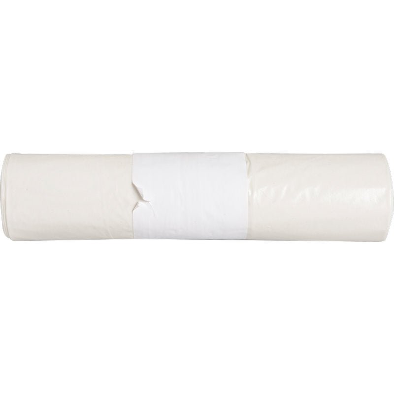 A roll of Abena Re-Seller GmbH trash bags for Sækkoboy 40 (40 my LDPE Recycled) with a visible seam and white paper band against a plain white background.