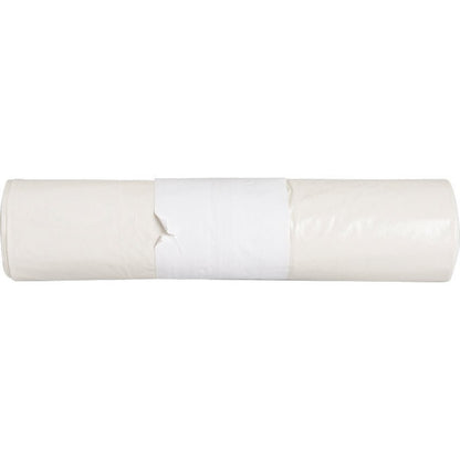 A roll of Abena Re-Seller GmbH trash bags for Sækkoboy 40 (40 my LDPE Recycled) with a visible seam and white paper band against a plain white background.