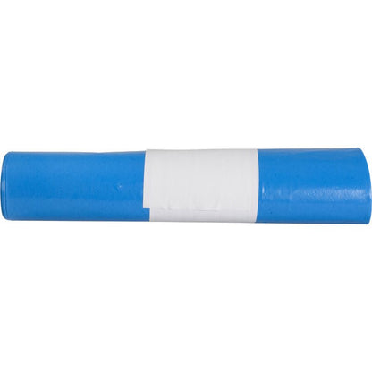 A blue, cylindrical roll of trash bags for Sækkoboy 40 (40 my LDPE Recycled) from Abena Re-Seller GmbH with a white, rectangular label in the middle against a plain white background.