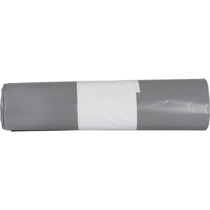 A roll of gray garbage bags for Sækko Boy 60 (55 my LDPE Recycled) from Abena Re-Seller GmbH with a white label in the middle, depicted against a plain white background.