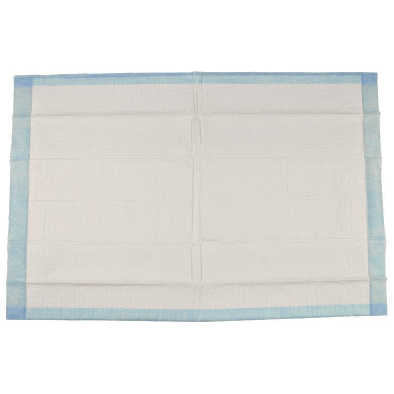 The rectangular disposable underpad 60x90 cm from Abena Re-Seller GmbH, ABENA Tissue, 8-layer, with white absorbent core and blue edges, offers increased protection and comfort. Package: 25 pieces.
