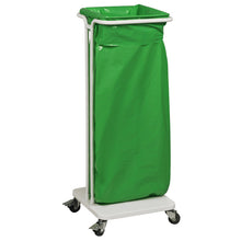 The laundry bag Sækko Boy 60 from Abena Re-Seller GmbH, without lid in white, features a white metal frame with four wheels for easy transport and collection, making it ideal for practical storage in high-traffic areas. Delivered as a carton (1 package).
