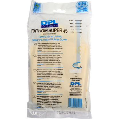 A sealed pack of Abena Re-Seller GmbH household gloves Latex, Yellow, Neoprene, size 9-9.5, with product details, usage instructions, and company information on the front.