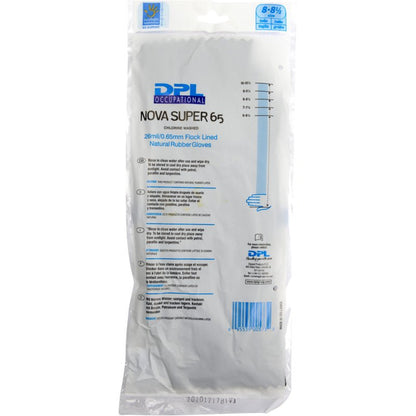 A package of Abena Re-Seller GmbH household gloves latex, black, size 8-8½, with product information and instructions printed in blue and black text on the front.