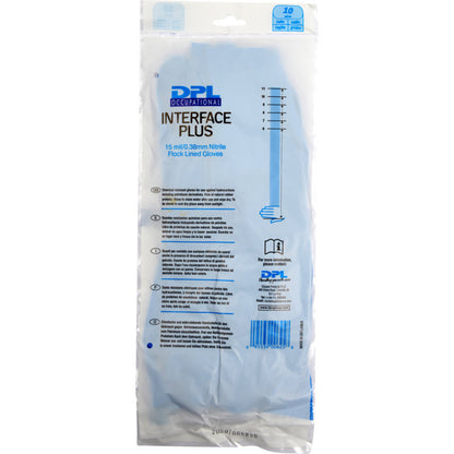 Eine durchsichtige Kunststoffverpackung enthält Abena Re-Seller GmbH Haushaltshandschuhe Nitril, Blau, Größe 10, beflockt, mit Produktinformation und Anleitung auf der Vorderseite in blauer und schwarzer Schrift.