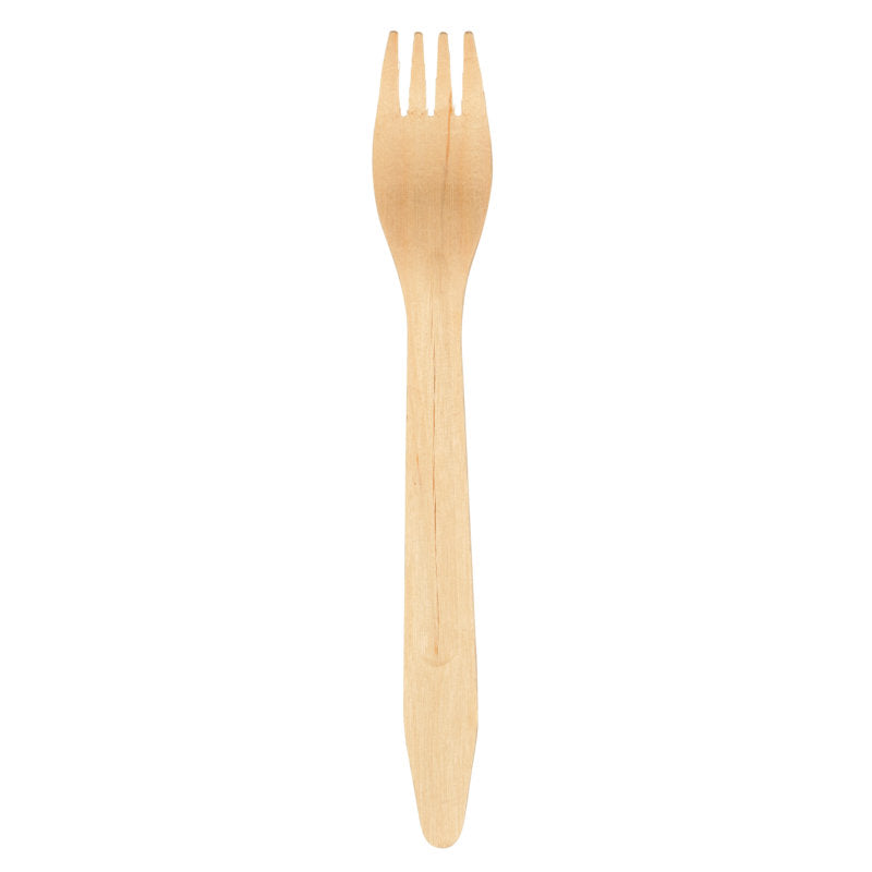 A single fork, 16.5 cm, wood from the 100-pack by Abena Re-Seller GmbH is pictured against a white background.