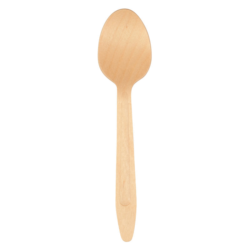 A 16 cm wooden spoon from Abena Re-Seller GmbH, with a round head and flat handle, in a pack of 100 pieces - simple, environmentally friendly, and photographed on a white background.