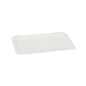 A rectangular, eco-friendly Abena Re-Seller GmbH cardboard plate rectangular (13x20 cm) in white with wavy edges, sold in a pack of 250 pieces and photographed on a plain white background.