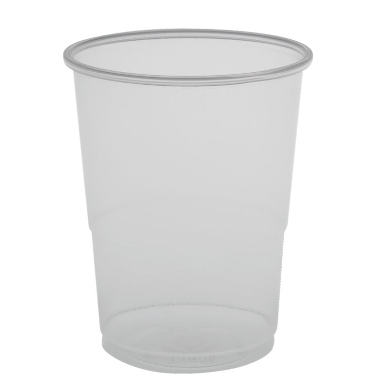 The transparent 20 cl dispensing cup from Abena Re-Seller GmbH made of PP is depicted empty with smooth sides and a flared rim on a white background. Ideal for single use. Packaging: 100 pieces.