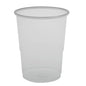 The transparent 20 cl dispensing cup from Abena Re-Seller GmbH made of PP is depicted empty with smooth sides and a flared rim on a white background. Ideal for single use. Packaging: 100 pieces.