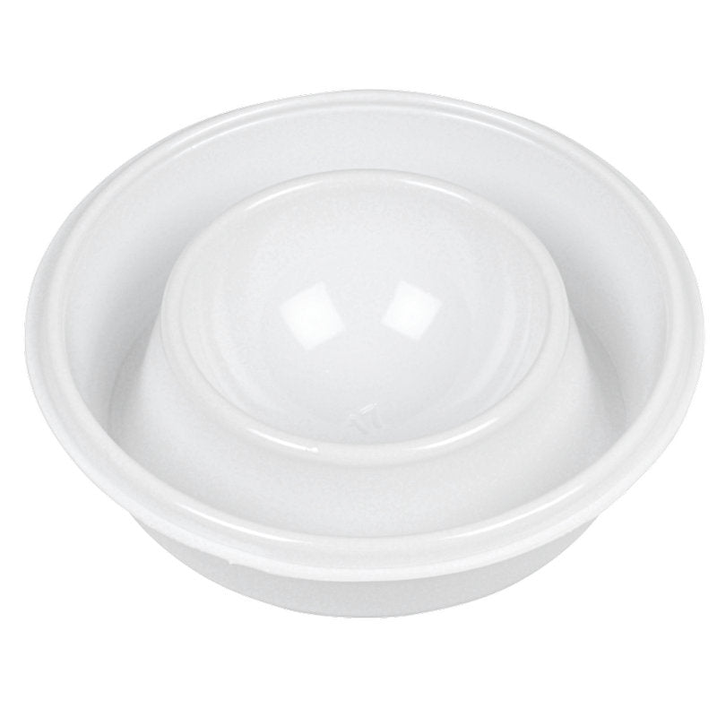 A white plastic egg separator efficiently separates egg white and yolk - ideal in combination with the egg cup, white (pack of 100 pieces) from Abena Re-Seller GmbH for a complete breakfast set.