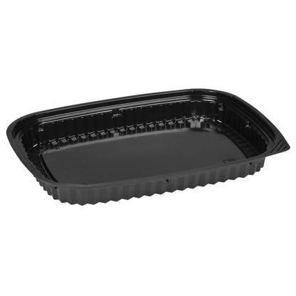 The Abena Re-Seller GmbH Sushi Box Black is a black, rectangular plastic box with ribbed sides and a flat bottom, perfect for storage or stylish presentation of sushi. Pictured on a plain white background.