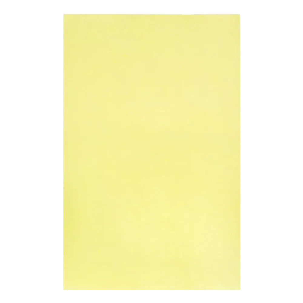 On a white background, a smooth, rectangular piece of yellow paper is depicted, resembling the AMPri Dental crepe cover tray filter paper typically used in dental treatments by AMPri Handelsgesellschaft mbH.
