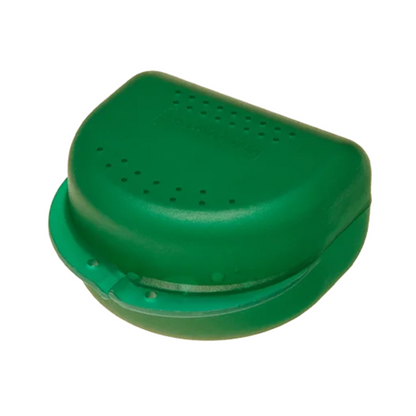 An AMPri brace container made of polypropylene for adults in various colors, measuring 80 x 80 x 45 cm, with a hinged lid and small ventilation holes on the top.