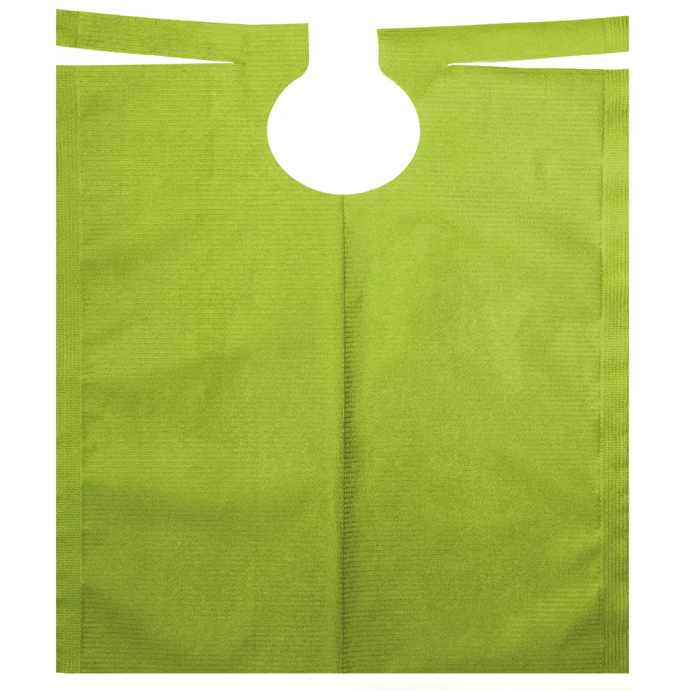 The AMPri patient gown with PE coating, measuring 500 x 600 mm and available in various colors, is a non-woven apron from AMPri Handelsgesellschaft mbH. With its rounded neckline and two horizontal ties at the top end, it is ideal for dental treatments. Each roll contains 80 pieces.