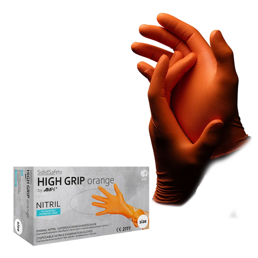 AMPri SolidSafety High Grip Orange Nitril Chemikalienschutzhandschuhe S - XXL