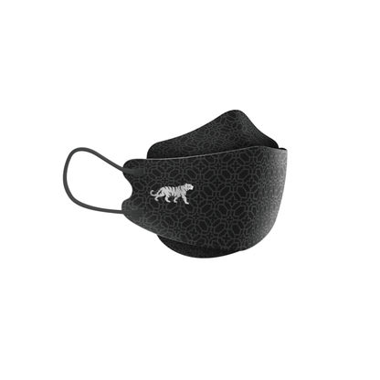 The Altruan designer face mask particle-filtering (FFP2 standard) in black impresses with a simple geometric pattern with an embroidered white tiger on the side. This mask offers ear loops and an ergonomic fit for added comfort and is available in a pack of 10 masks.