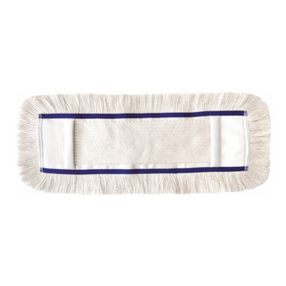 The Arcora First Mop Blue from Arcora International GmbH is a rectangular mop head with white fringe edges, a fabric center, and a thin blue edge, perfect for maintenance cleaning of various floor coverings. Pictured here against a white background.
