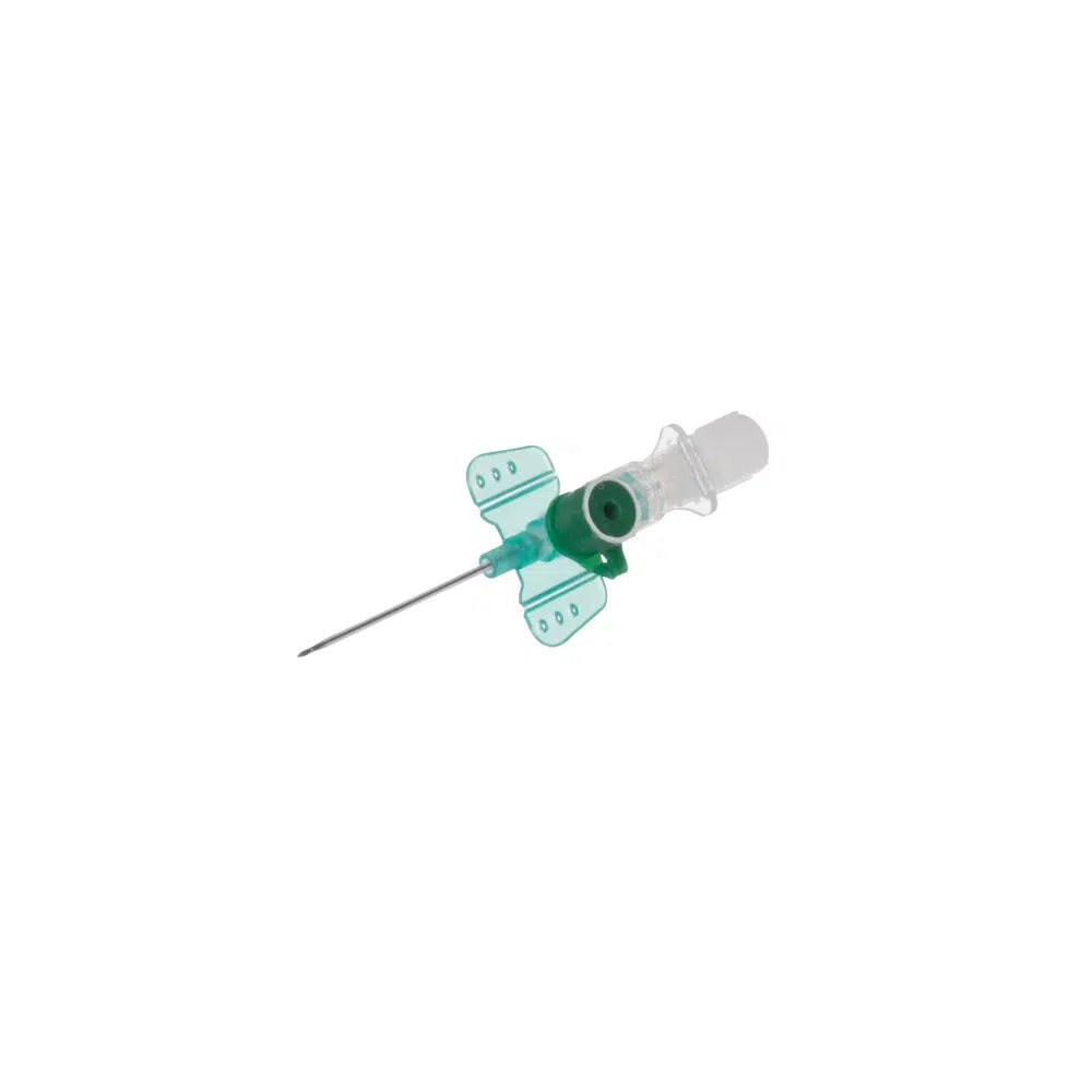 The B. Braun Vasofix® Safety safety intravenous cannula with FEP catheter wings and a transparent protective cap is displayed horizontally against a white background.