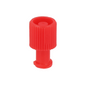 The B. Braun Combi-Stopper closure cone in red from B. Braun Deutschland GmbH & Co. KG features a ribbed, cylindrical design with a wider base and recessed top, ideal for sterile closures. Package contains 100 pieces, isolated on white background.